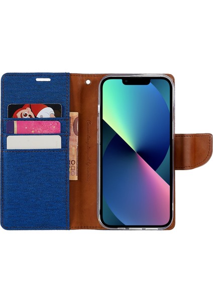Iphone 15 Plus Case Canvas Doku Pu Deri Stand Telefon Mavisi Telefon Kılıfı (Yurt Dışından)