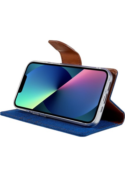 Iphone 15 Plus Case Canvas Doku Pu Deri Stand Telefon Mavisi Telefon Kılıfı (Yurt Dışından)