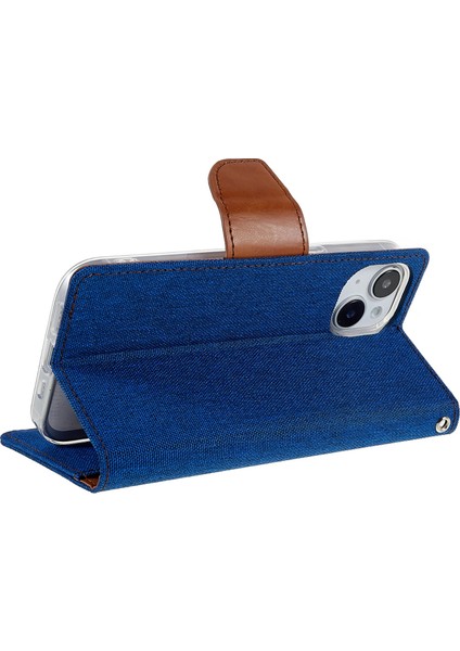 Iphone 15 Plus Case Canvas Doku Pu Deri Stand Telefon Mavisi Telefon Kılıfı (Yurt Dışından)