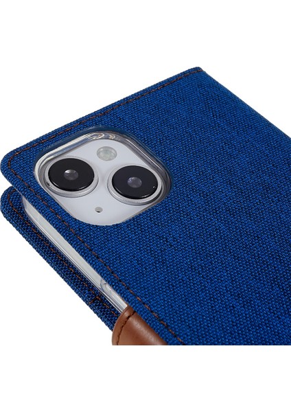 Iphone 15 Plus Case Canvas Doku Pu Deri Stand Telefon Mavisi Telefon Kılıfı (Yurt Dışından)