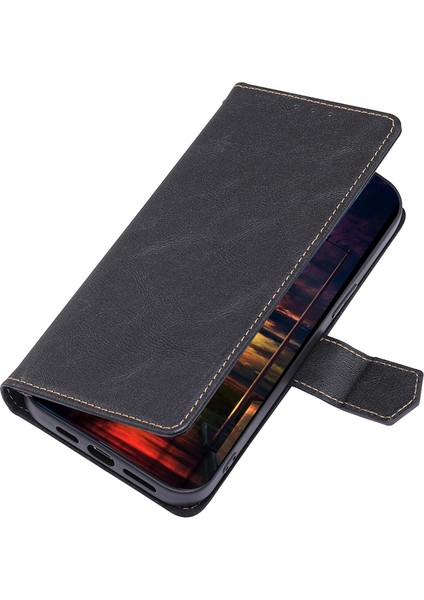 Iphone 15 Pro Drop Pu Deri Deri Flip Rfıd Blowıng Cül Stand Black Için Telefon Kılıfı (Yurt Dışından)