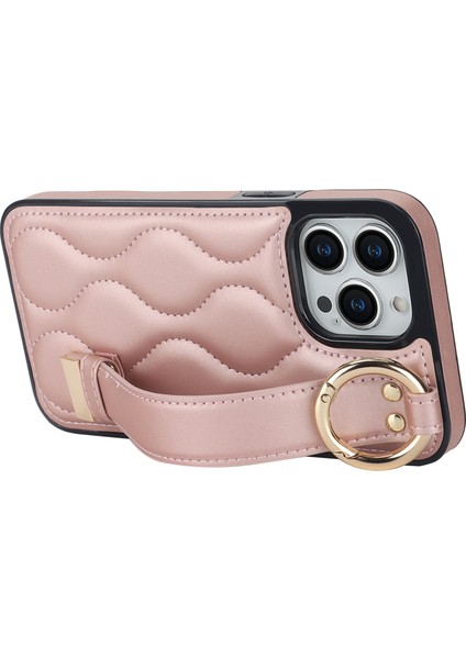 Iphone 13 Pro Kickstand Case Wave Desen Anti Drop Pu+Tpu Telefon Koruyucusu Gold Telefon Kılıfı (Yurt Dışından)