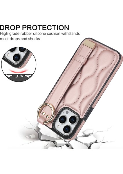 Iphone 13 Pro Kickstand Case Wave Desen Anti Drop Pu+Tpu Telefon Koruyucusu Gold Telefon Kılıfı (Yurt Dışından)