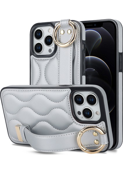 Iphone 12 Pro Max Shockproof Vaka Dalgası Pu+Tpu Kickstand Telefon Silver Telefon Kılıfı (Yurt Dışından)