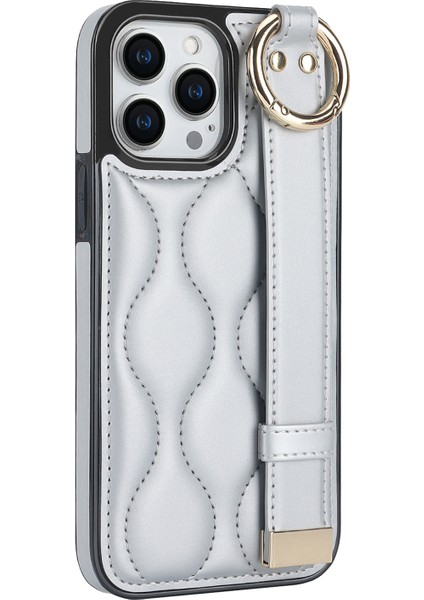 Iphone 12 Pro Max Shockproof Vaka Dalgası Pu+Tpu Kickstand Telefon Silver Telefon Kılıfı (Yurt Dışından)