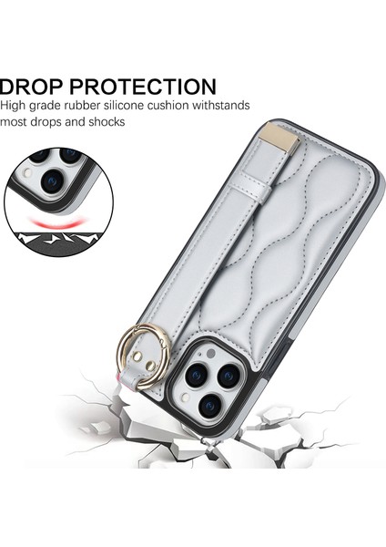 Iphone 12 Pro Max Shockproof Vaka Dalgası Pu+Tpu Kickstand Telefon Silver Telefon Kılıfı (Yurt Dışından)
