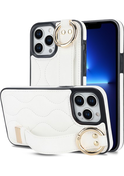 Iphone 13 Pro Kickstand Case Wave Desen Anti Drop Pu+Tpu Telefon Koruyucu Beyaz Telefon Kılıfı (Yurt Dışından)