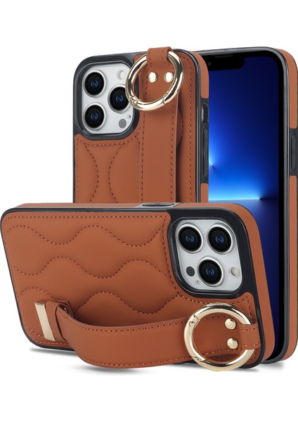 Iphone 13 Pro Kickstand Case Wave Desen Anti Drop Pu+Tpu Telefon Koruyucu Brown Telefon Kılıfı (Yurt Dışından)