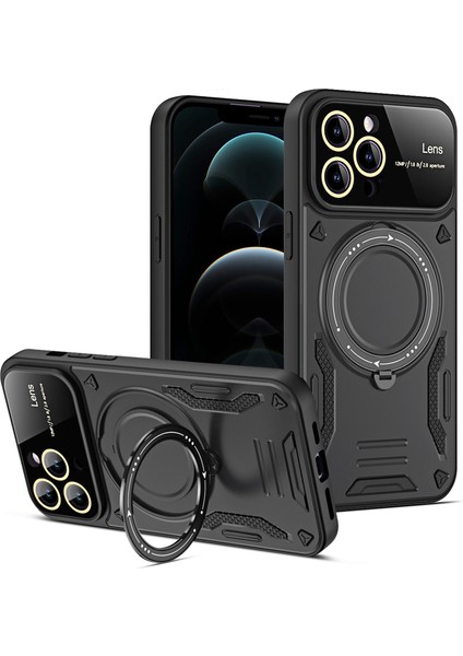 Pc+Tpu Kickstand Telefon Black ile Uyumlu Iphone 12 Pro 6.1 Inç Uyumlu Şok Geçirmez Telefon Kılıfı (Yurt Dışından)