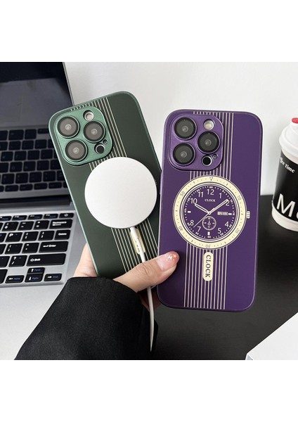 Iphone 15 Pro Max Yumuşak Tpu Şok Geçirmez Lens Film Purple ile Saat Tasarımı Manyetik Kasa Telefon Kılıfı (Yurt Dışından) fiyatları