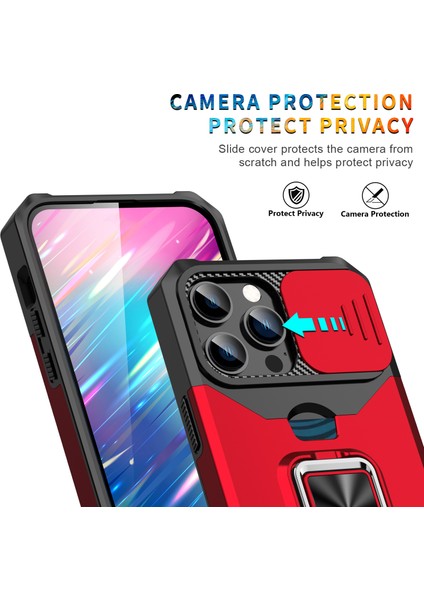Iphone 15 Pro Case Anti Cratch Pc+Tpu Kickstand Telefon Geri Kapağı Slayt Lens Koruyucusu Black Telefon Kılıfı (Yurt Dışından) fırsatları