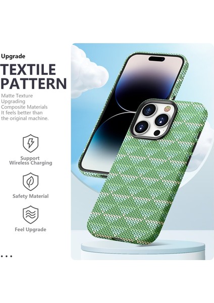 Iphone 15 Pro Max Textile Desen Bump Düzeltili Silikon Seri Işık Yeşil Telefon Kılıfı (Yurt Dışından)