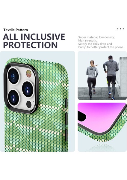 Iphone 15 Pro Max Textile Desen Bump Düzeltili Silikon Seri Işık Yeşil Telefon Kılıfı (Yurt Dışından)