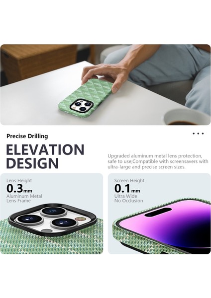 Iphone 15 Pro Max Textile Desen Bump Düzeltili Silikon Seri Işık Yeşil Telefon Kılıfı (Yurt Dışından)