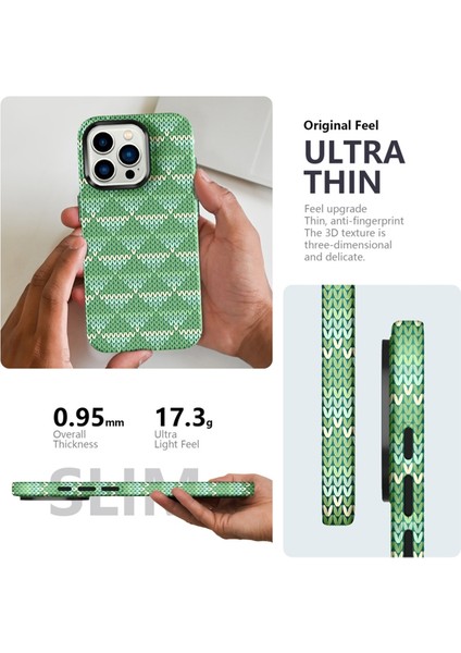 Iphone 15 Pro Max Textile Desen Bump Düzeltili Silikon Seri Işık Yeşil Telefon Kılıfı (Yurt Dışından)