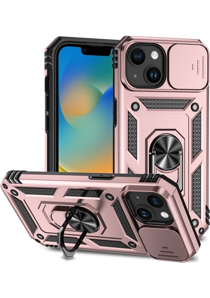 Iphone 15 Vaka Slayt Kamera Koruyucu Metal Yüzüğü Kickstand Pc+Tpu Telefon Çizgi Altın Telefon Kılıfı (Yurt Dışından)