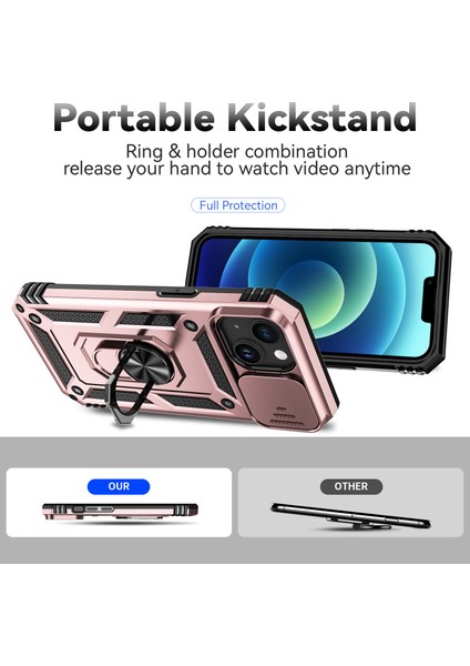 Iphone 15 Vaka Slayt Kamera Koruyucu Metal Yüzüğü Kickstand Pc+Tpu Telefon Çizgi Altın Telefon Kılıfı (Yurt Dışından) modelleri