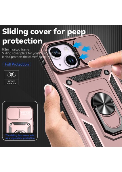 Iphone 15 Vaka Slayt Kamera Koruyucu Metal Yüzüğü Kickstand Pc+Tpu Telefon Çizgi Altın Telefon Kılıfı (Yurt Dışından) indirimleri