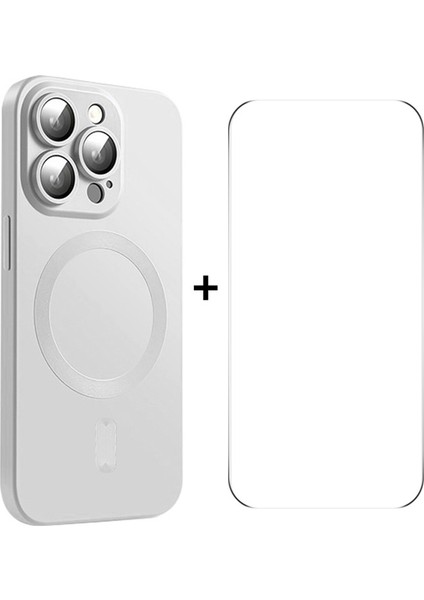 Iphone 15 Pro Max Mat Case Tpu Tpu 9h Yüksek Alüminyum Silicon Cam Film Silver Telefon Kılıfı (Yurt Dışından)