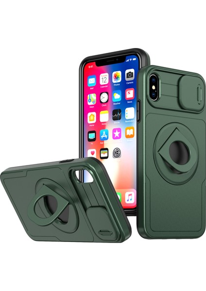 Iphone X/xs Manyetik Kasa Kickstand Anti Cratch Zırh Telefonu Siyah Yeşil Telefon Kılıfı (Yurt Dışından)