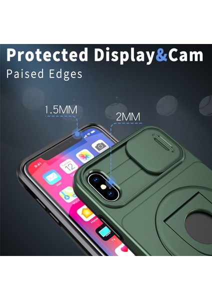 Iphone X/xs Manyetik Kasa Kickstand Anti Cratch Zırh Telefonu Siyah Yeşil Telefon Kılıfı (Yurt Dışından)