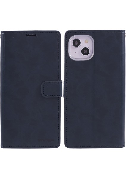 Iphone 15 Plus Için Moon Plus Pu Pu Deri Flip Shell Dark Mavi Telefon Kılıfı (Yurt Dışından)