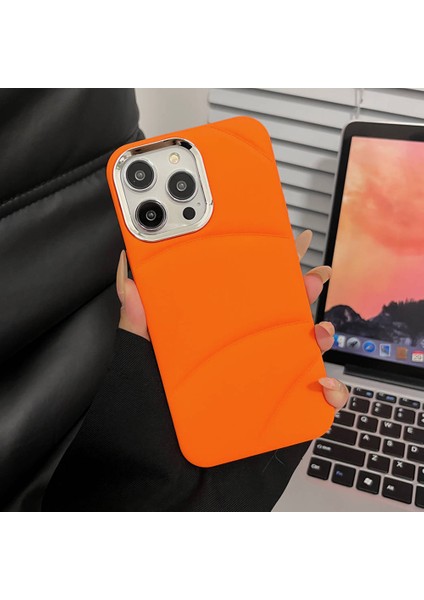 Iphone 15 Pro Max Tavan Astar Ka Tpu Metal Lens Çerçeve Anti Çizelge Çerçeve Orange Telefon Kılıfı (Yurt Dışından)