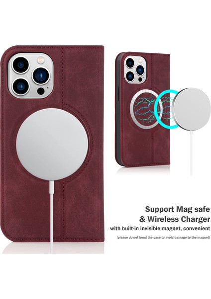Iphone 15 Pro Max Magnetıc Telefon Kasası Pu Deri Deri Şok Geçirmez Stand Kırmızı Telefon Kılıfı (Yurt Dışından) fırsatları