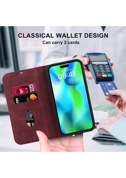 Iphone 15 Pro Max Magnetıc Telefon Kasası Pu Deri Deri Şok Geçirmez Stand Kırmızı Telefon Kılıfı (Yurt Dışından) indirimleri