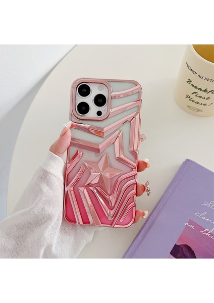 Iphone 15 Pro Max Case Için Elektrokaplatma Istek Yıldız Deseni Gradyanı Tpu Telefon Pembe Telefon Kılıfı (Yurt Dışından)