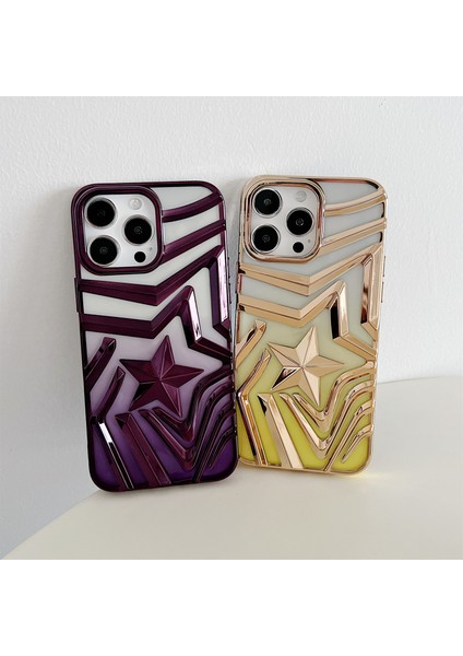 Iphone 15 Pro Max Case Için Elektrokaplatma Istek Yıldız Deseni Gradyanı Tpu Telefon Pembe Telefon Kılıfı (Yurt Dışından)