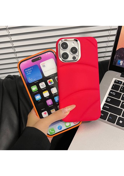 Iphone 15 Pro Max Tavan Astar Ka Tpu Metal Lens Çerçeve Anti Çizelge Çerçeve Orange Telefon Kılıfı (Yurt Dışından)