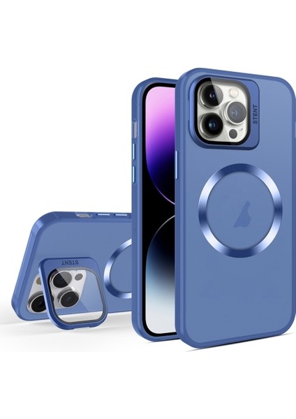 Lens Film Kickstand Pc+Tpu Mat Telefon Mavisi ile Uyumlu iPhone 15 Pro Magnetic Case Için Telefon Kılıfı (Yurt Dışından)