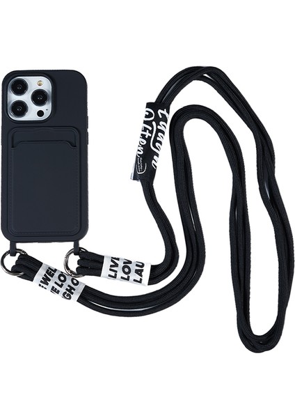 Iphone 15 Pro Max Sıvı Silikon Kart Kartı Yuvası Şok Geçirmez Koruyucu Strap Black Telefon Kılıfı (Yurt Dışından)