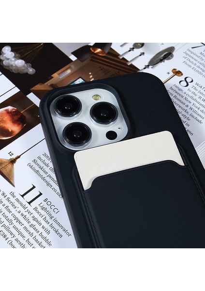 Iphone 15 Pro Max Sıvı Silikon Kart Kartı Yuvası Şok Geçirmez Koruyucu Strap Black Telefon Kılıfı (Yurt Dışından)