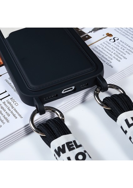 Iphone 15 Pro Max Sıvı Silikon Kart Kartı Yuvası Şok Geçirmez Koruyucu Strap Black Telefon Kılıfı (Yurt Dışından)