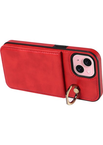 iPhone 15 Plus Için Case Litchi Doku Pu Deri+Tpu Cep Telefonu Kickstand Kırmızısı Telefon Kılıfı (Yurt Dışından)