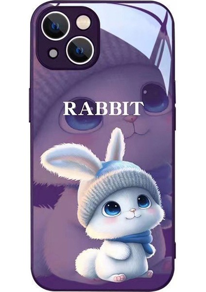 Iphone 15 Cep Telefon Ları Için Örme Şapka Karikatür Tavşan Dahili Lens Film Temsillalı Cam+Tpu Moral Telefon Kılıfı (Yurt Dışından)