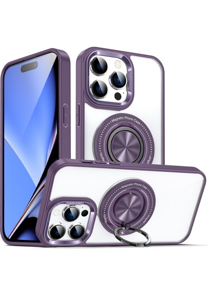Iphone 15 Pro Max Pc+Tpu+Akrilik Halkası Kickstand Şeffaf Purple ile Uyumlu Telefon Kılıfı (Yurt Dışından)