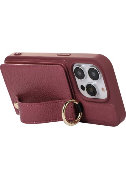 Iphone 15 Pro Case Deri+Tpu Kickstand Omuz Kayışı Pullu Telefon Kılıfı (Yurt Dışından)