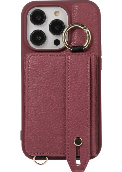 Iphone 15 Pro Case Deri+Tpu Kickstand Omuz Kayışı Pullu Telefon Kılıfı (Yurt Dışından)