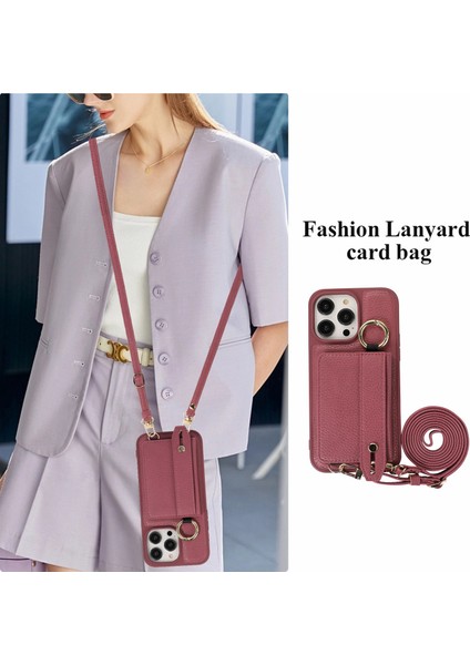 Iphone 15 Pro Case Deri+Tpu Kickstand Omuz Kayışı Pullu Telefon Kılıfı (Yurt Dışından)