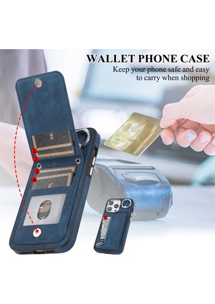 Iphone 15 Plus Fermuar Cep Deri+Tpu Kickstand El Kayışı ve Omuz Kayış Mavisi Telefon Kılıfı (Yurt Dışından) fırsatları
