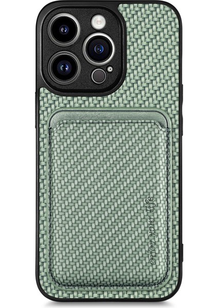 Iphone 15 Pro Fiber Pu Deri Kaplamalı Pc+Tpu Yeşil Telefon Kılıfı (Yurt Dışından)