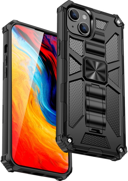 Iphone 15 Plus Telefon Kasası Anti Çizik Kickstand Sert Pc Yumuşak Tpu Telefon Kabuk Black Telefon Kılıfı (Yurt Dışından)