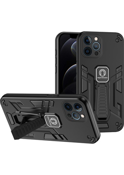 Iphone 12 Pro Kickstand Telefon Kasası Için Manyetik Araba Montaj Black Telefon Kılıfı (Yurt Dışından)