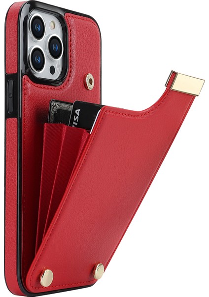 Iphone 12 Pro Max Için Max 6.7 Inç Metal Dekor Tpu+Deri Kart Çantası Anti Fall Cep Telefonu Kırmızısı Telefon Kılıfı (Yurt Dışından)