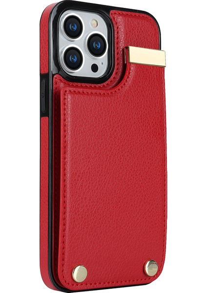 Iphone 12 Pro Max Için Max 6.7 Inç Metal Dekor Tpu+Deri Kart Çantası Anti Fall Cep Telefonu Kırmızısı Telefon Kılıfı (Yurt Dışından) fiyatları