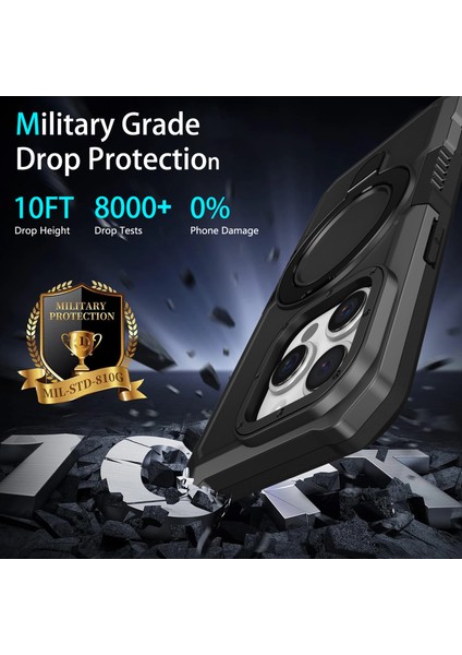 Iphone 15 Pro Max Ring Kickstand Case Tpu+Pc Manyetik Telefon Black Telefon Kılıfı (Yurt Dışından)