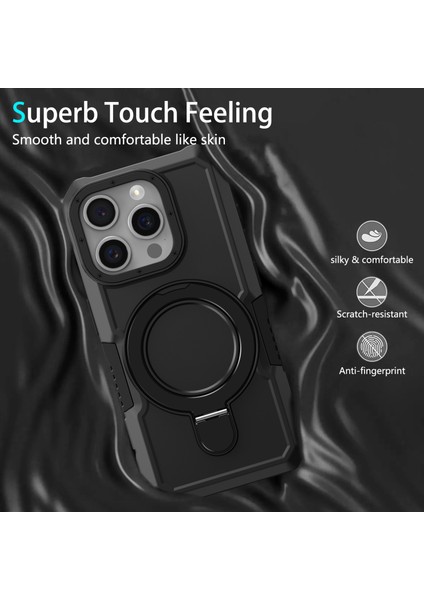 Iphone 15 Pro Max Ring Kickstand Case Tpu+Pc Manyetik Telefon Black Telefon Kılıfı (Yurt Dışından)